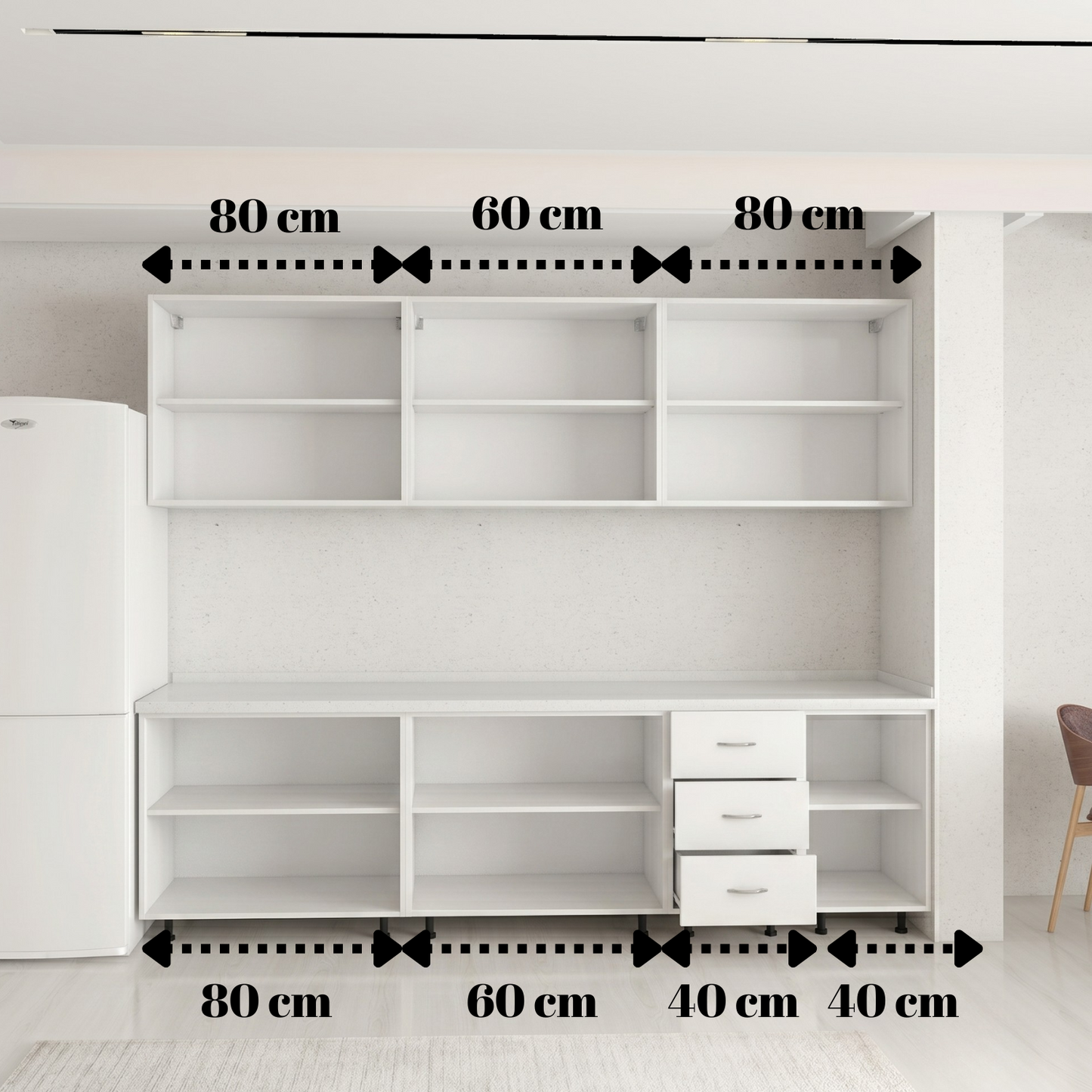 Set Bucatarie 220 cm, Pal 18mm, Culoare Alb. Blat Termorezistent Inclus - imagine 3