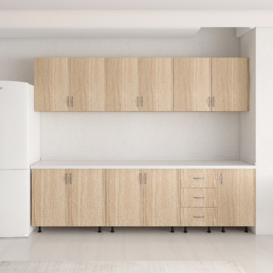 Set Bucatarie 220 cm, Pal 18mm, Culoare Sonoma. Blat Termorezistent Inclus
