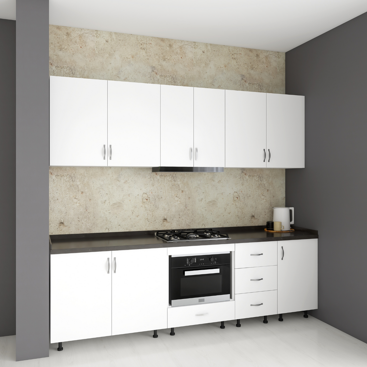 Set Bucatarie 220cm Mirela, Pal 18mm, Blat Termorezistent Negru , Culoare Alb Mat - imagine 5