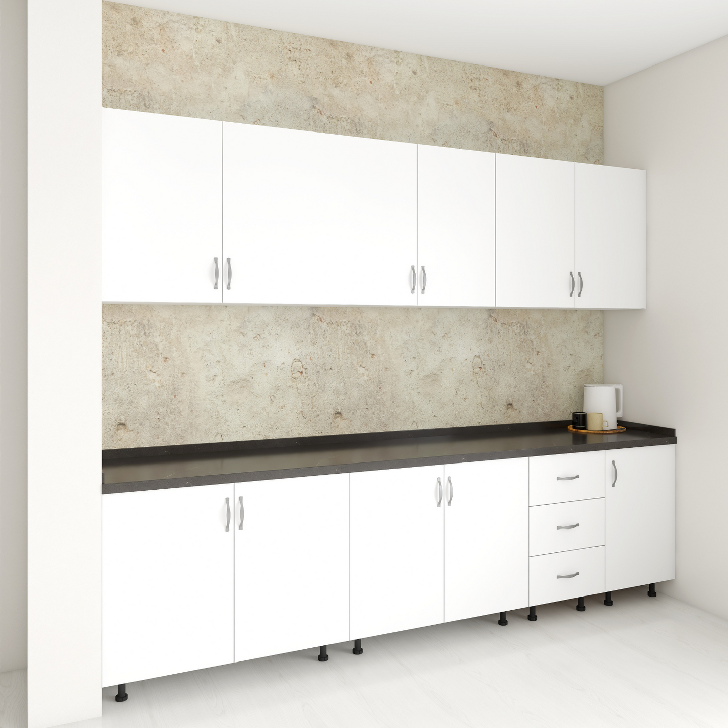 Set Bucatarie 240cm Valencia , Pal 18mm, Blat Termorezistent Negru , Culoare Alb Mat - imagine 3