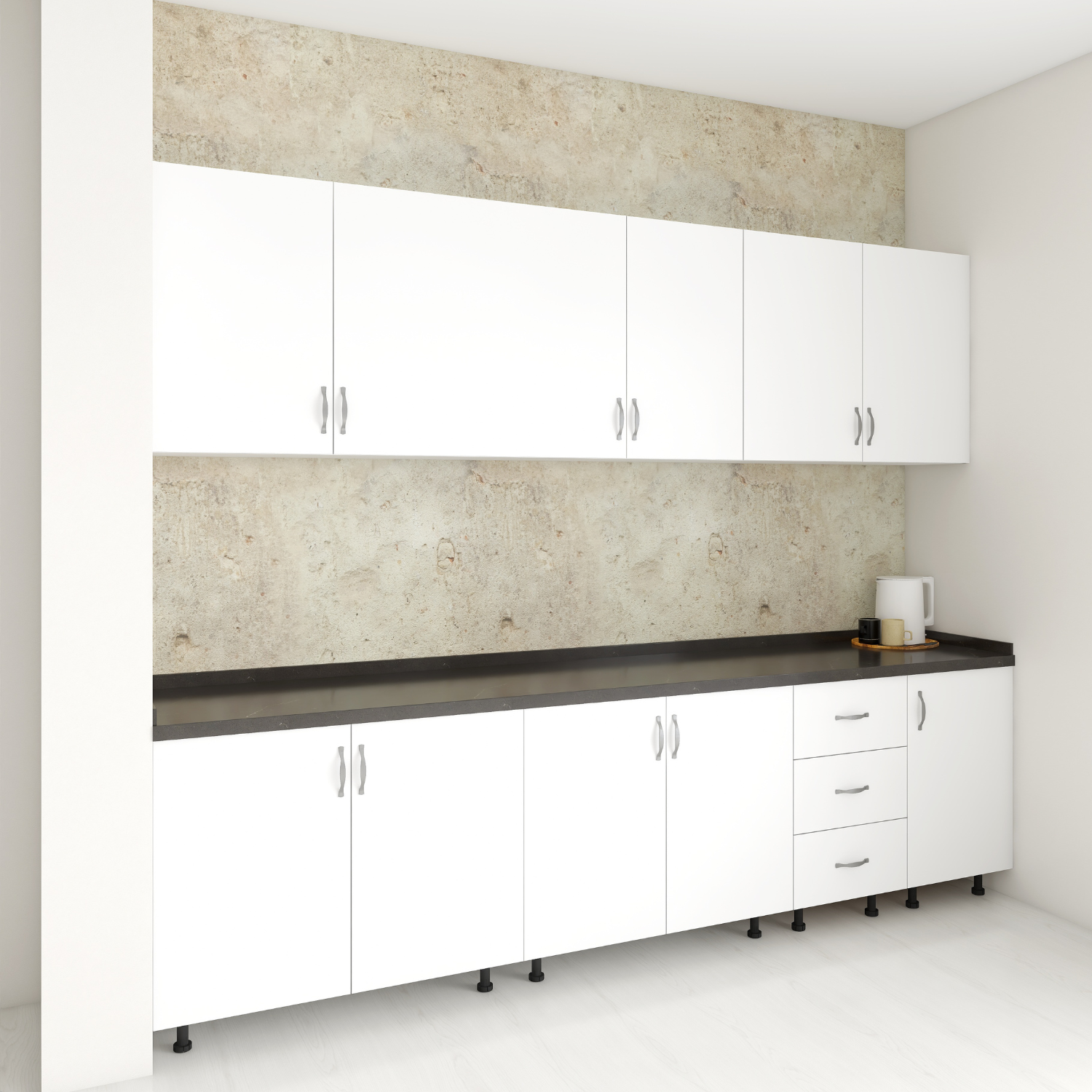 Set Bucatarie 240cm Valencia , Pal 18mm, Blat Termorezistent Negru , Culoare Alb Mat - imagine 3