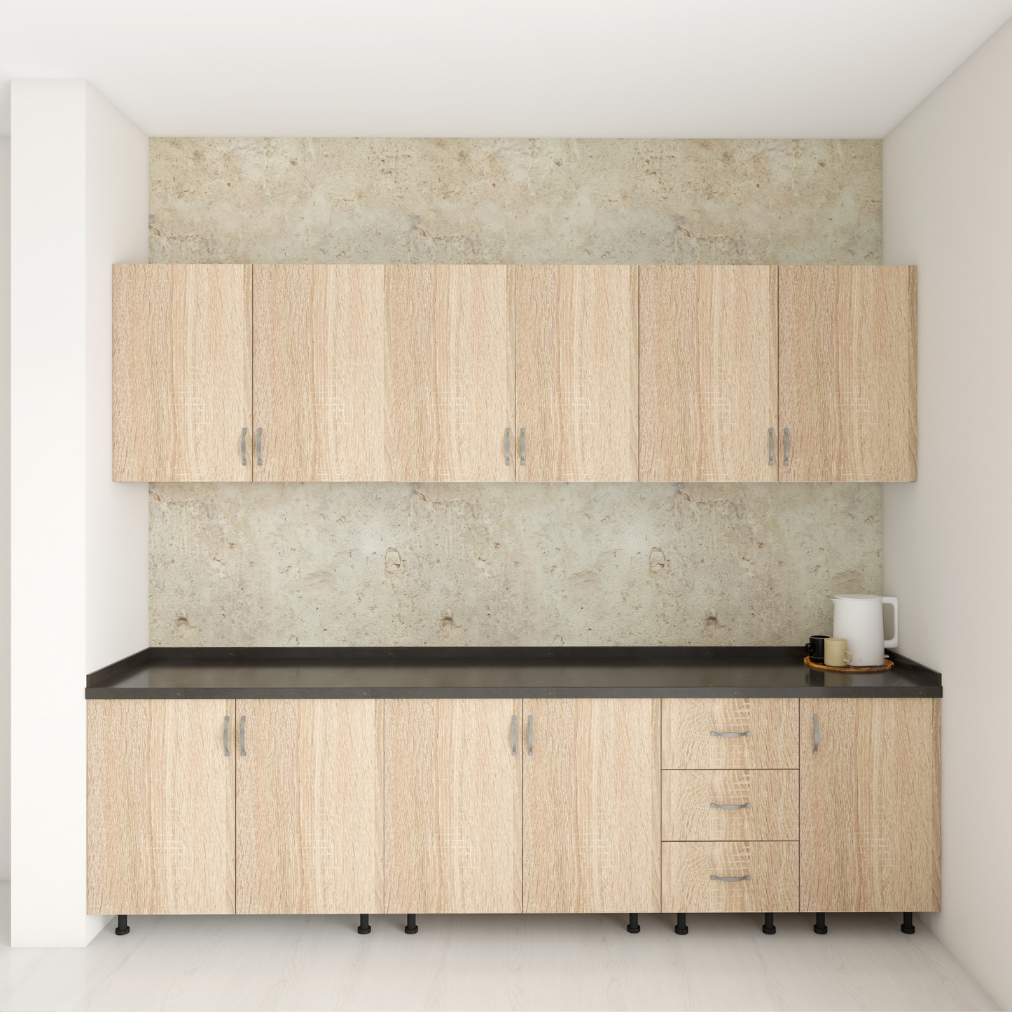 Set Bucatarie 240cm Valencia , Pal 18mm, Blat Termorezistent Negru , Culoare Stejar Sonoma - imagine 4