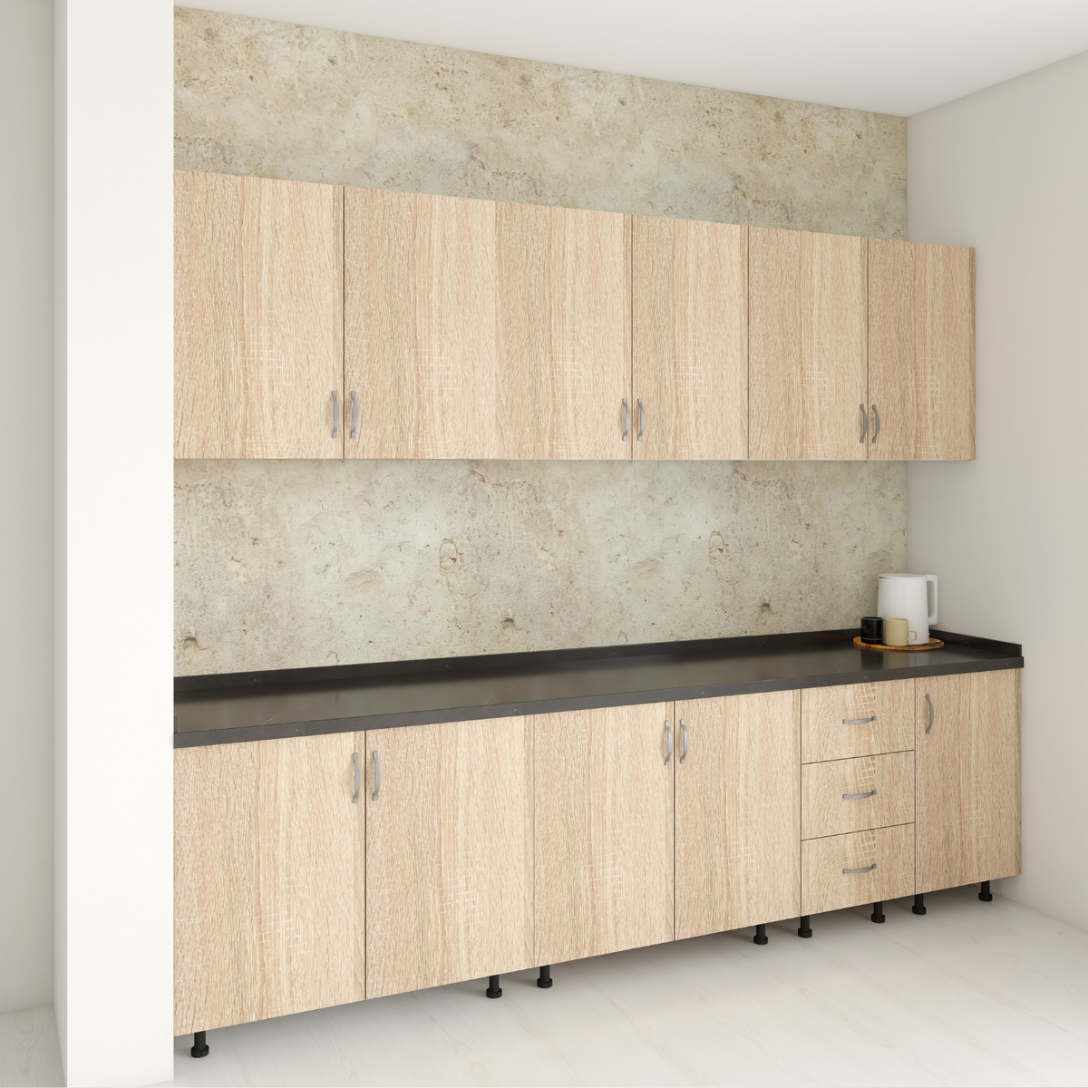 Set Bucatarie 240cm Valencia , Pal 18mm, Blat Termorezistent Negru , Culoare Stejar Sonoma - imagine 5