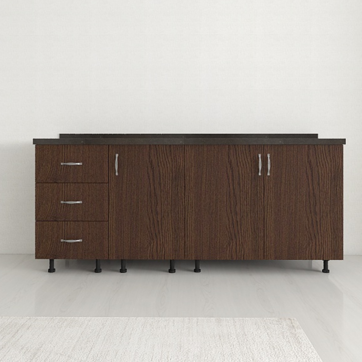Set Inferior Bucatarie L160xA50xH90 cm, Culoare Wenge, Pal 18mm, Blat Negru Termorezistent 2.8 cm - imagine 4