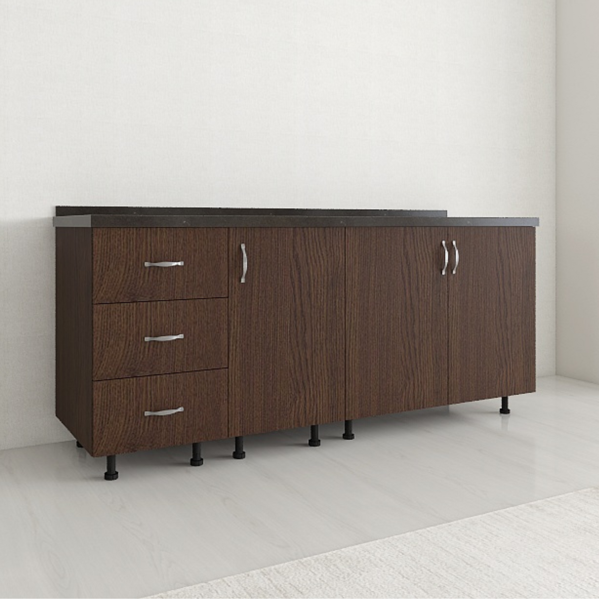 Set Inferior Bucatarie L160xA50xH90 cm, Culoare Wenge, Pal 18mm, Blat Negru Termorezistent 2.8 cm - imagine 3